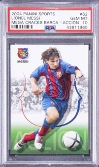 2004-05 Panini Sports Mega Cracks Barca Campeon "Accion" #62 Lionel Messi Rookie Card - PSA GEM MT 10